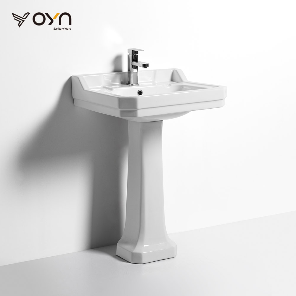 Console Sink YRRA Gold Pedestal Sink 16 Inch Ceramic Material